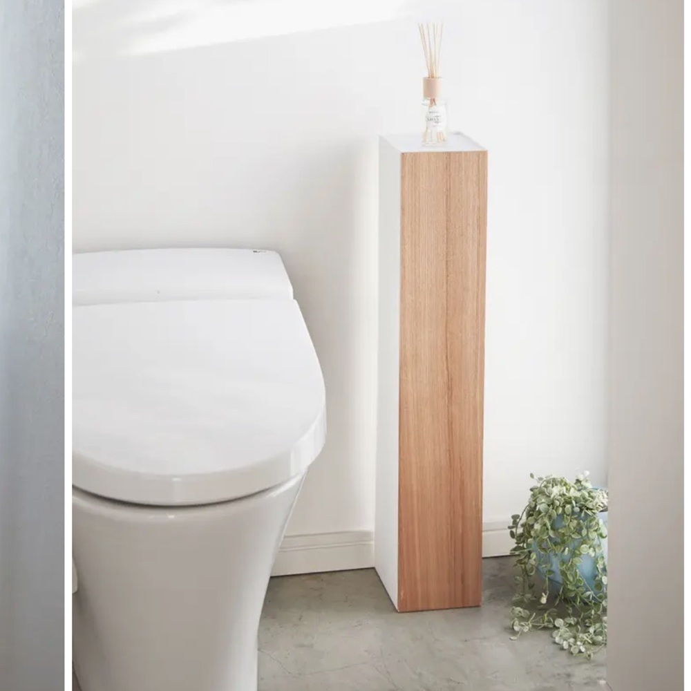 Yamazaki Rin slim toilet rack bathroom organizer steel / natural wood new in box